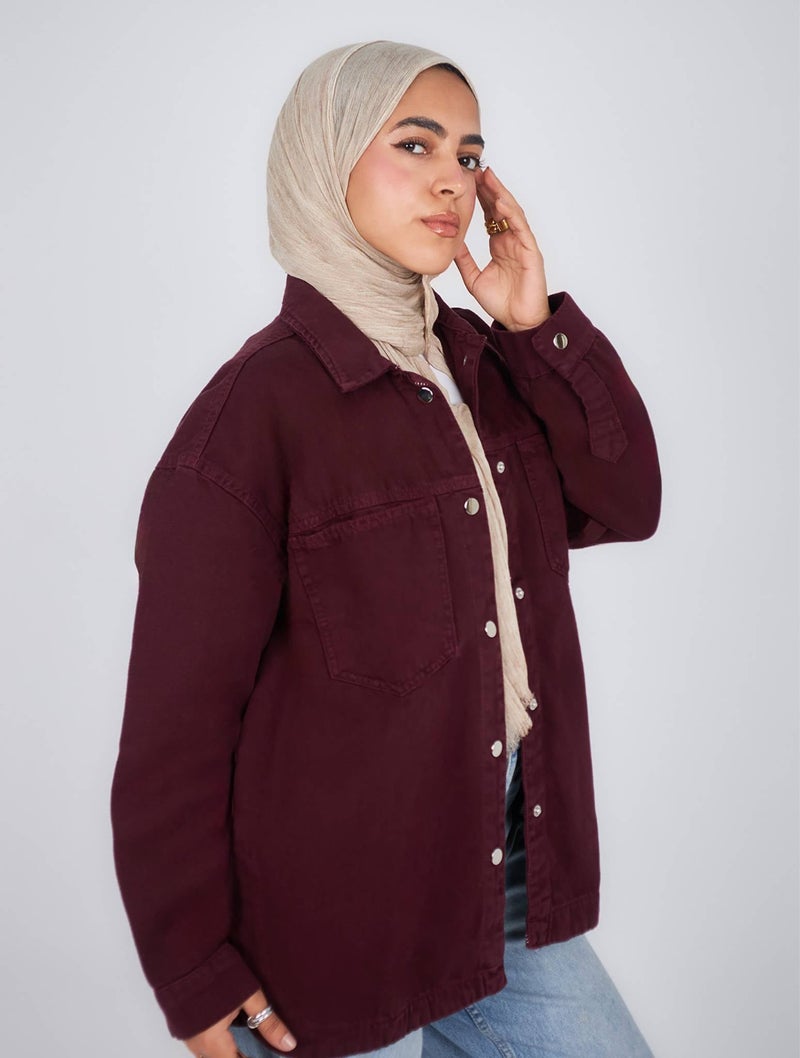 Burgundy Jeans Jacket - Image 2